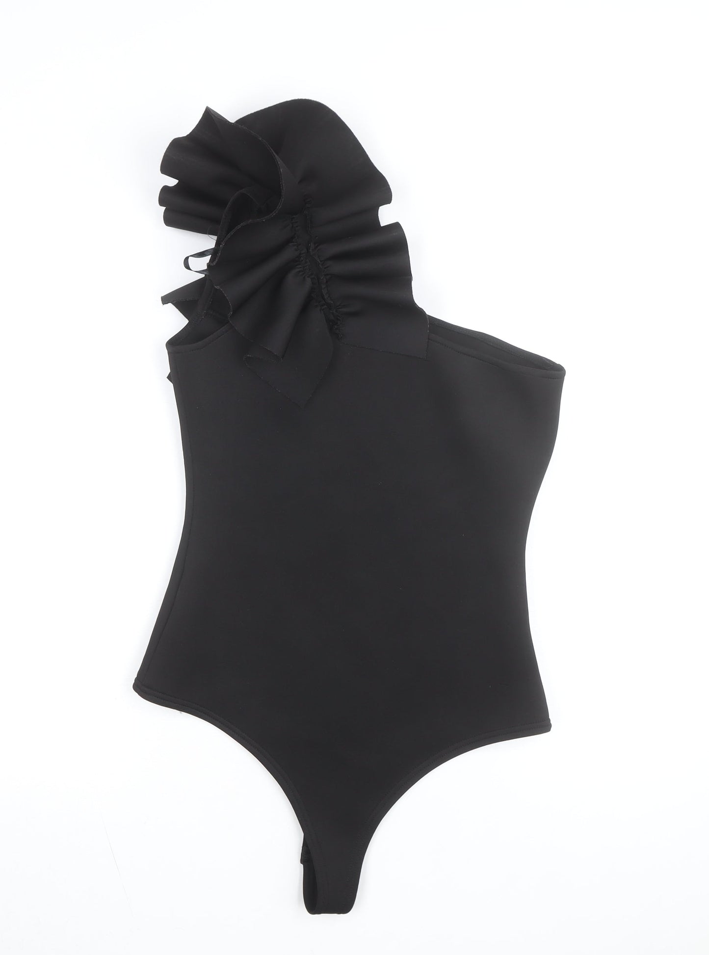 Pink Vanilla Women's Black One-Shoulder Ruffle Swimsuit UK 12