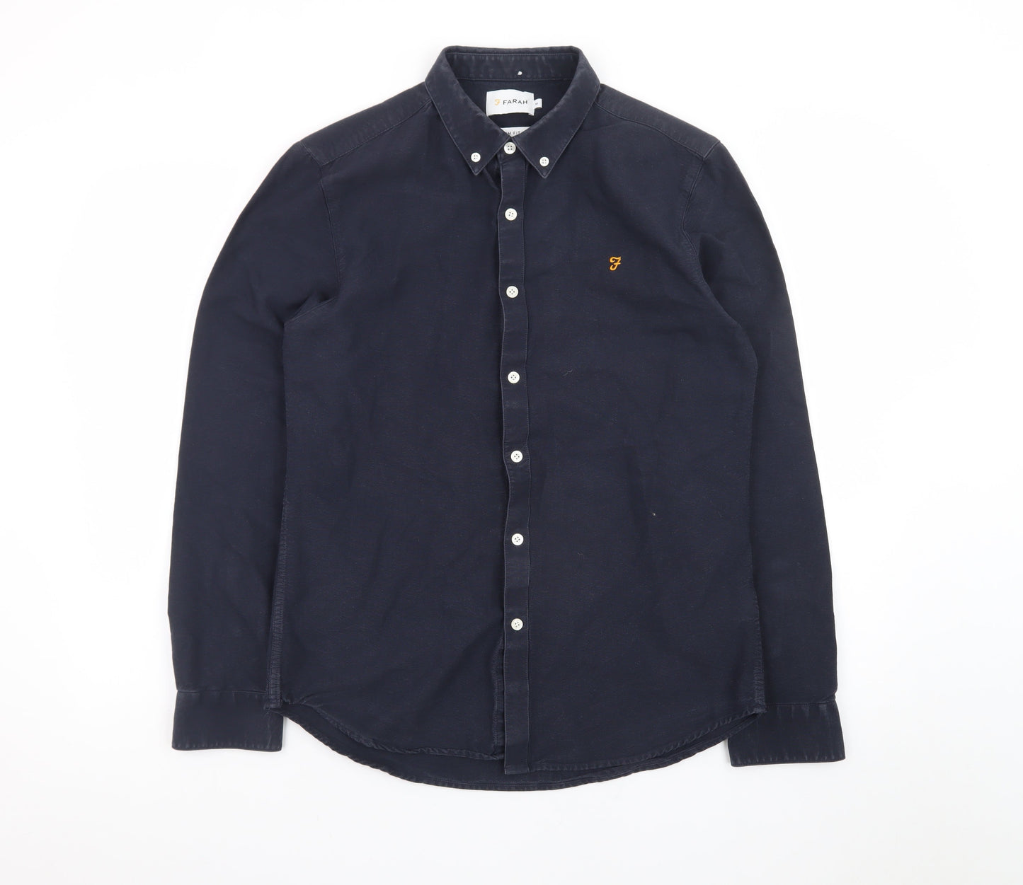 Farah Men's Blue Slim Fit Button-Down Long Sleeve Cotton Shirt M