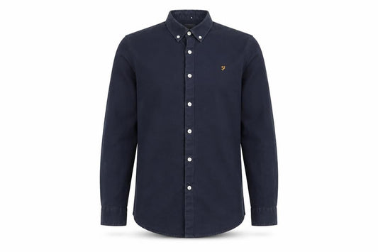 Farah Men's Blue Slim Fit Button-Down Long Sleeve Cotton Shirt M