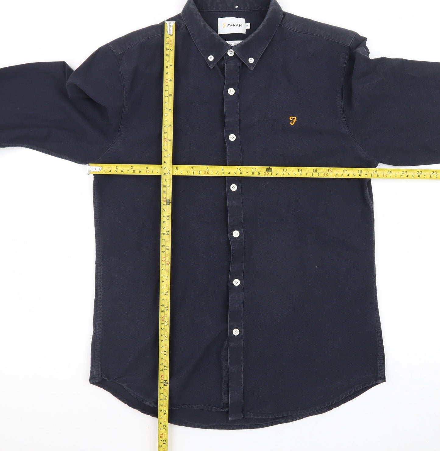 Farah Men's Blue Slim Fit Button-Down Long Sleeve Cotton Shirt M