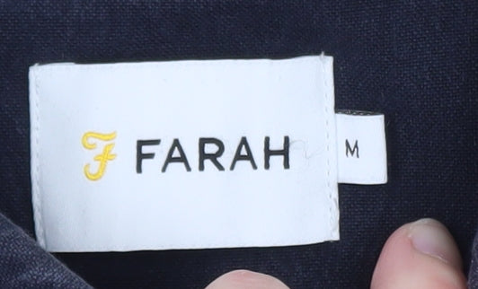Farah Men's Blue Slim Fit Button-Down Long Sleeve Cotton Shirt M