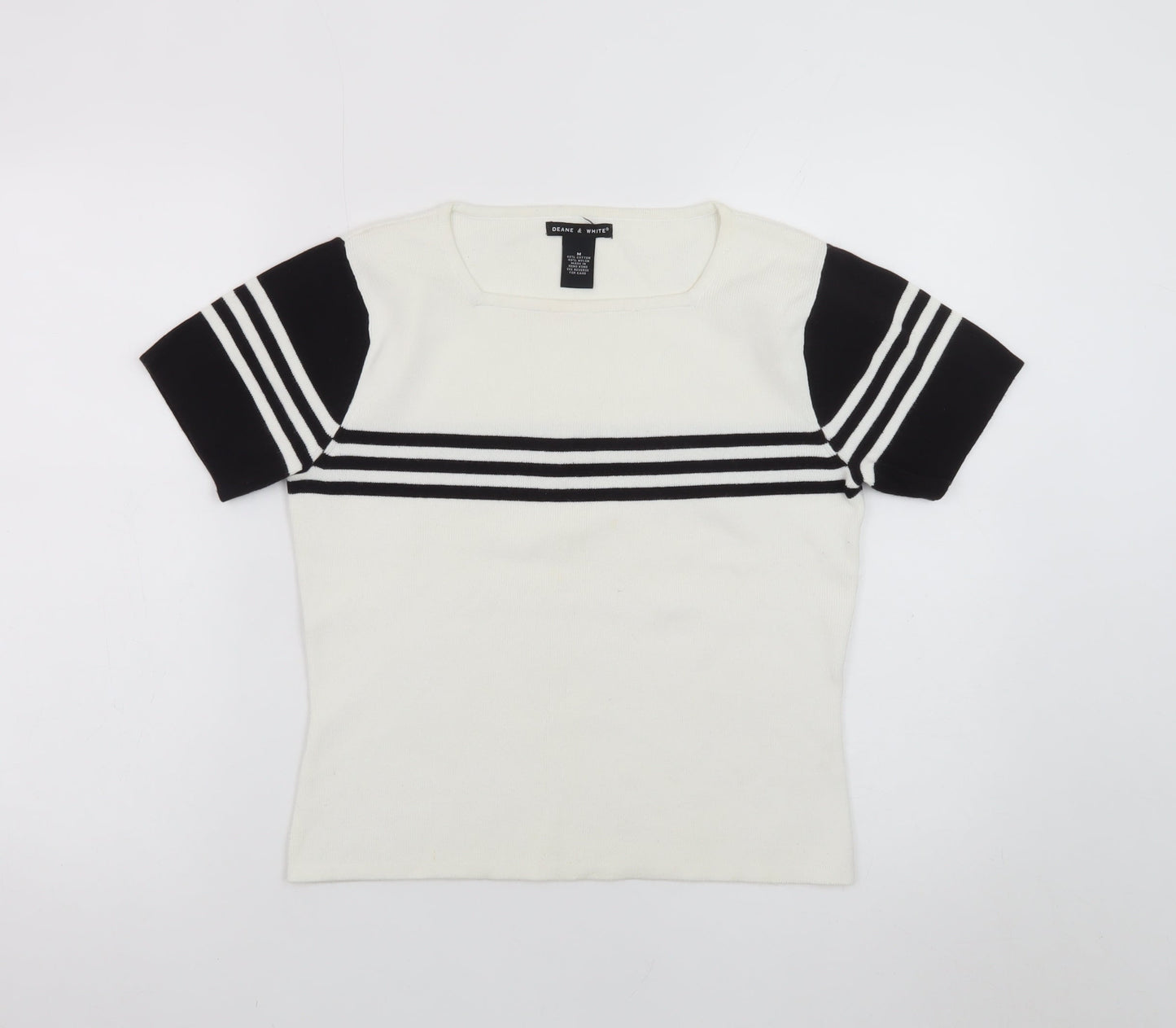 Deane & White Women's White Striped Knit Pullover Jumper Size M