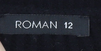 Roman Women Black V-Neck Lace Hem Long Sleeve Pullover Jumper Size 12