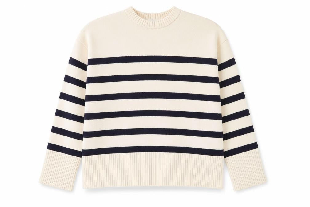 ZARA Womens Beige Striped Crew Neck Cotton Knit Jumper Size 12