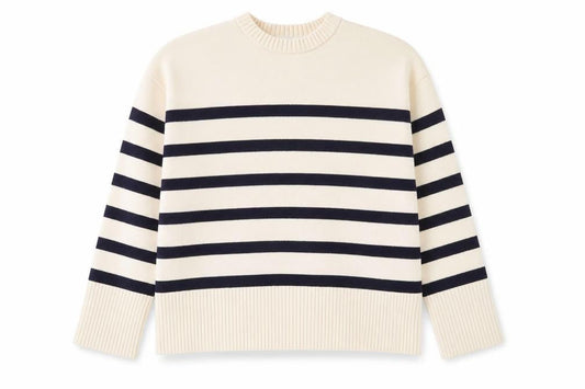 ZARA Womens Beige Striped Crew Neck Cotton Knit Jumper Size 12