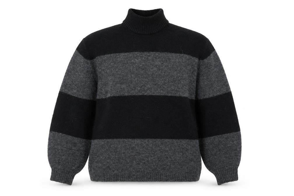 Onfire Women Grey Black Striped Roll Neck Wool Jumper Size 10