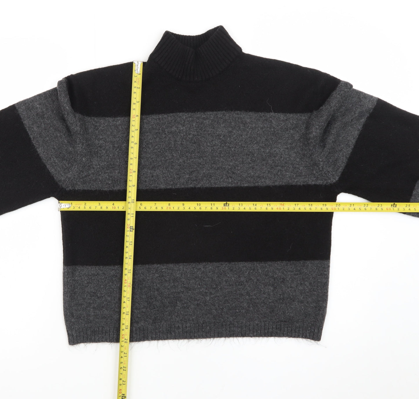 Onfire Women Grey Black Striped Roll Neck Wool Jumper Size 10