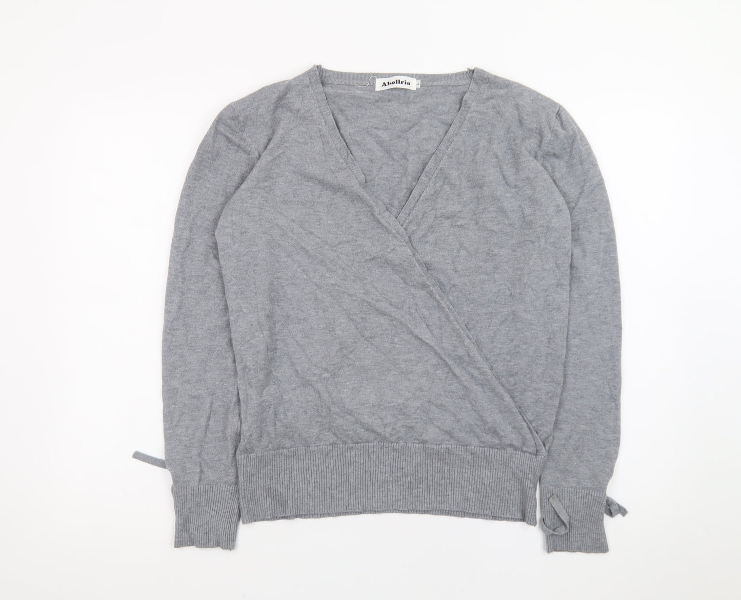AbolIria Women's Grey Wrap V-Neck Knit Jumper L