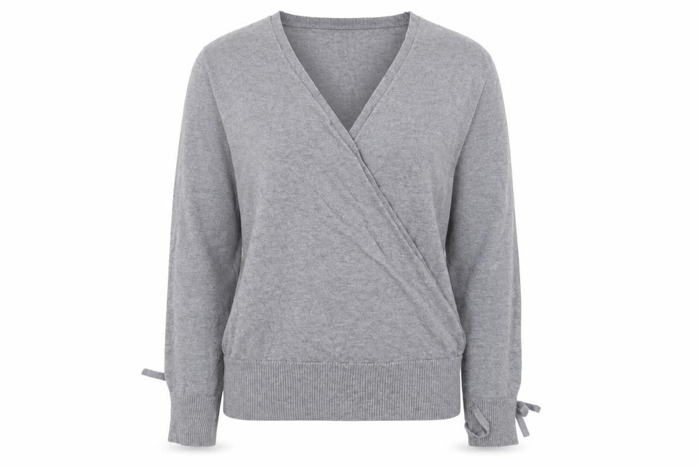 AbolIria Women's Grey Wrap V-Neck Knit Jumper L