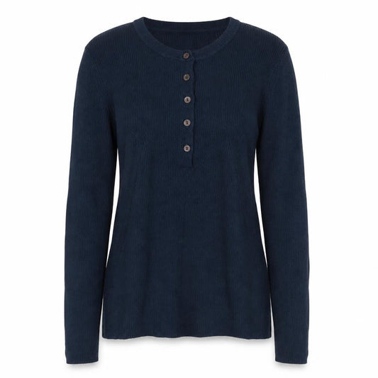 Jigsaw Women's Blue Henley Knit Jumper Size S Cotton Cashmere Blend