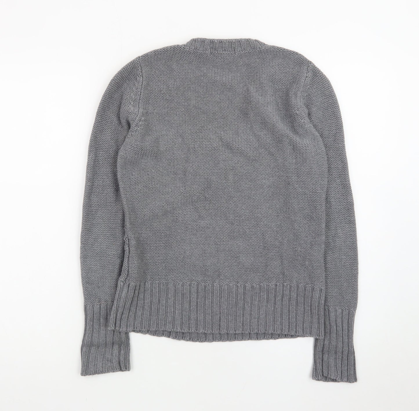 Marks and Spencer Women Grey Size 12 Cable-Knit V-Neck Jumper
