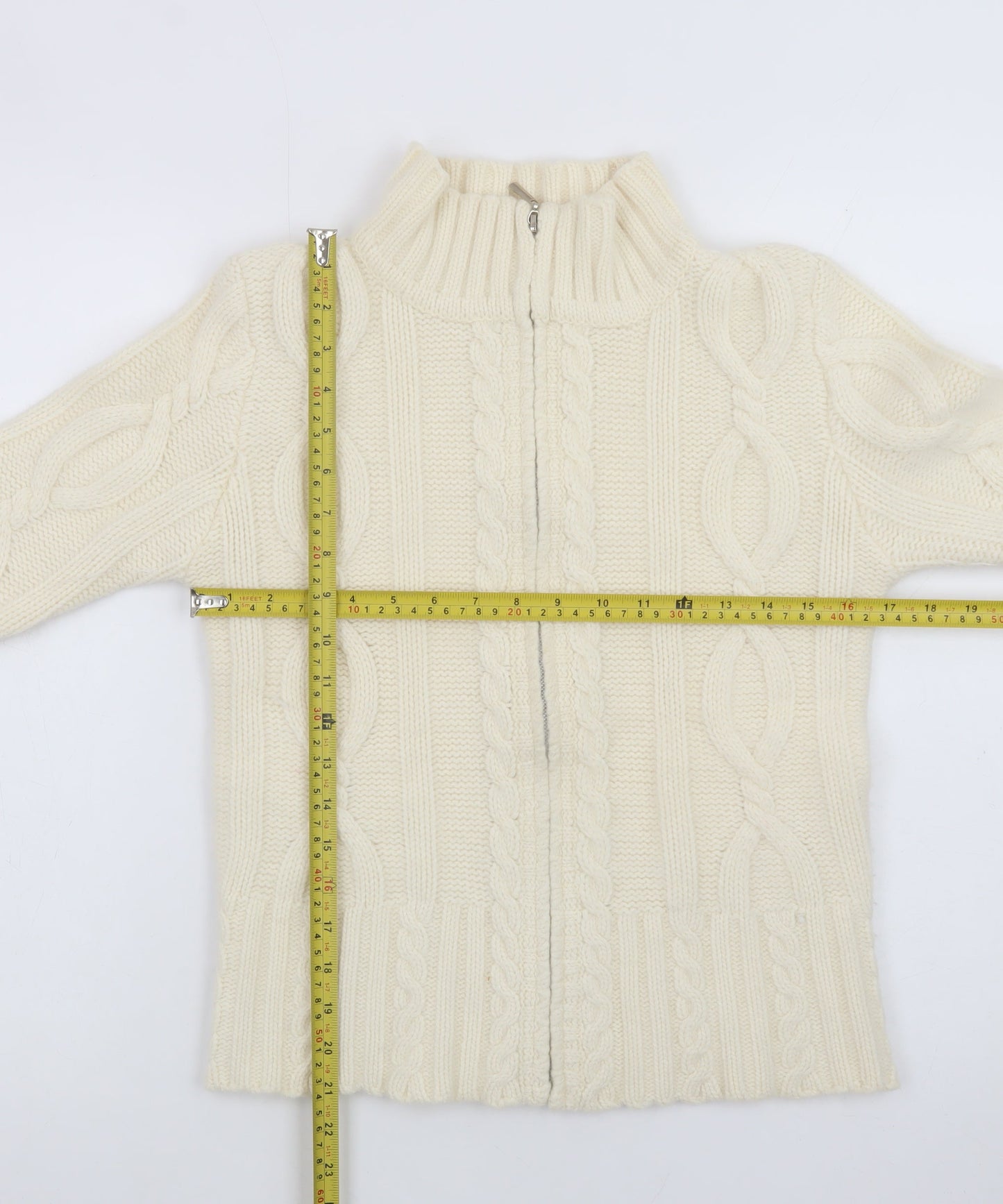 Kaliko Women Ivory Wool Angora Cable Knit Full Zip Jumper Size 10