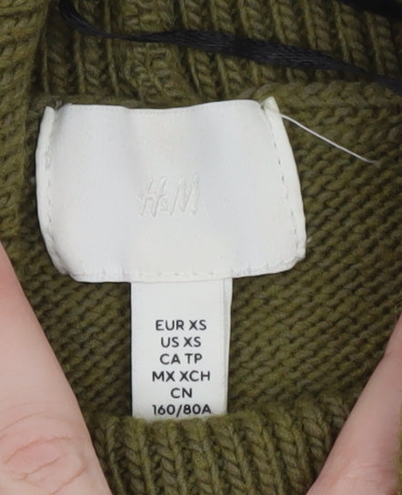 H&M Women's Green Roll Neck Wool Blend Pullover Jumper XS