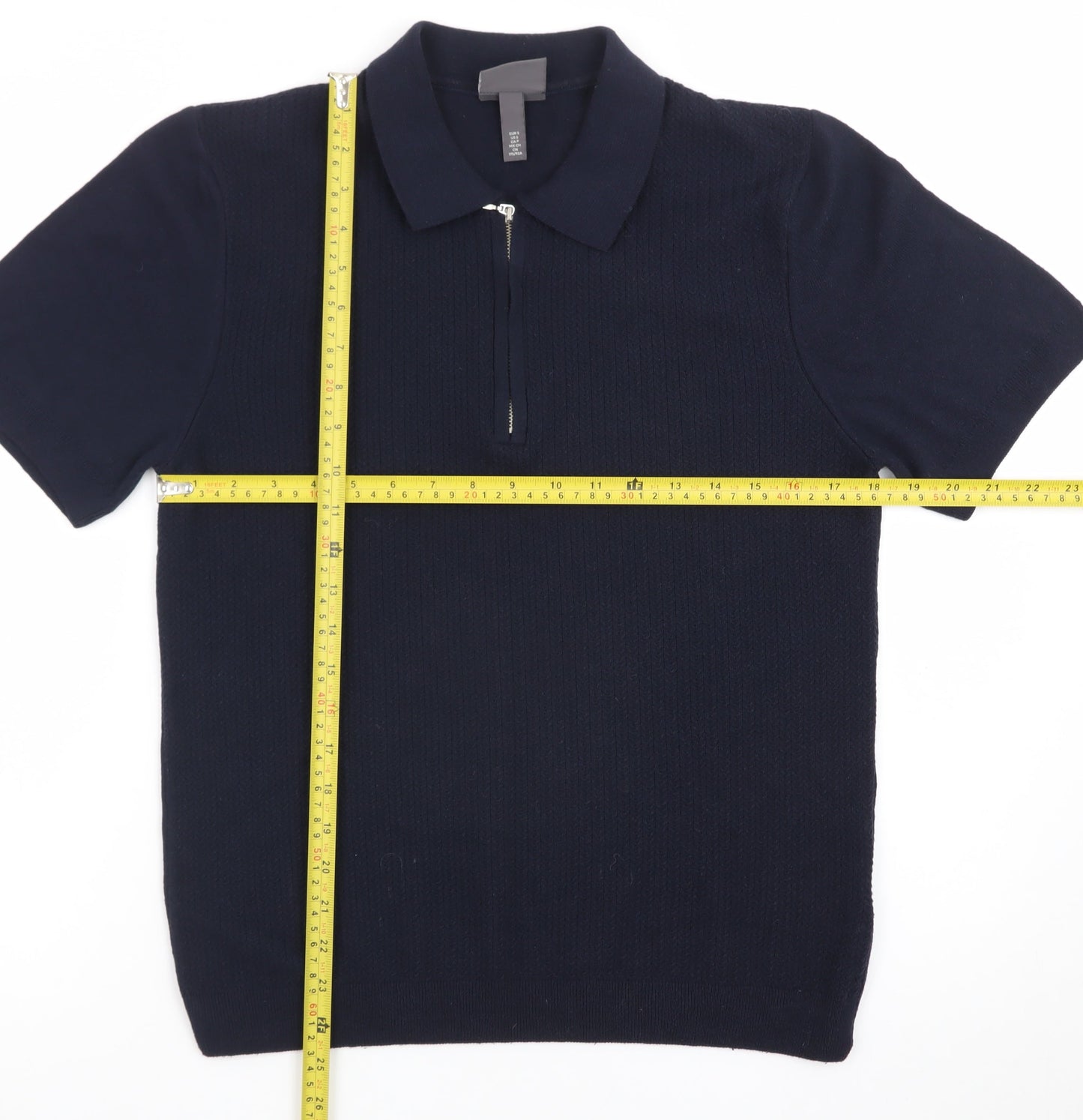 H&M Men's Navy Short Sleeve Slim Fit Polo Shirt Cotton Blend Small
