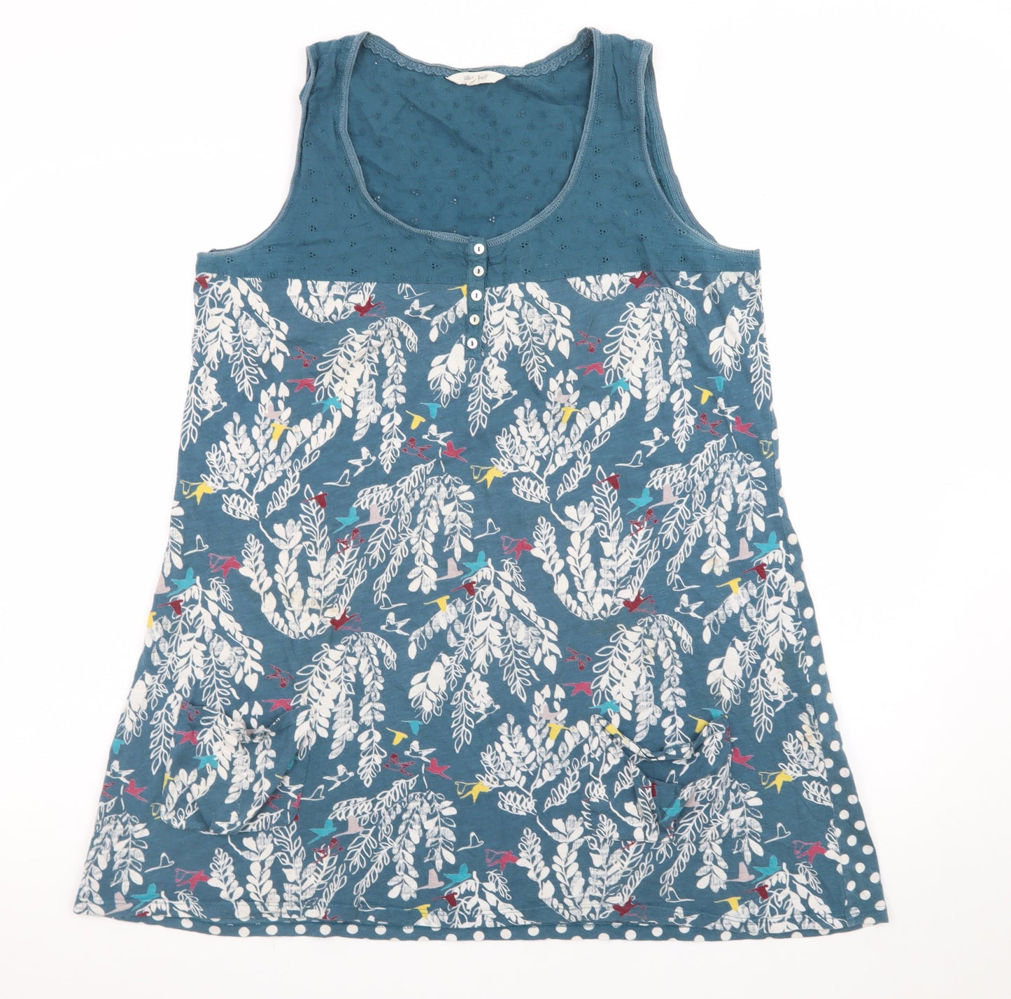 White Stuff Women's Blue Floral A-Line Sleeveless Dress Size 14