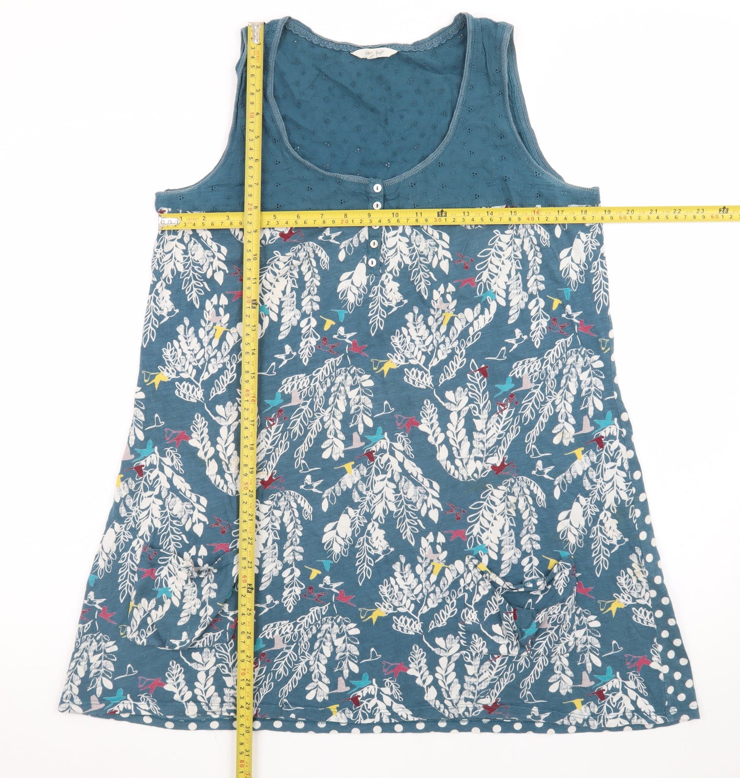 White Stuff Women's Blue Floral A-Line Sleeveless Dress Size 14