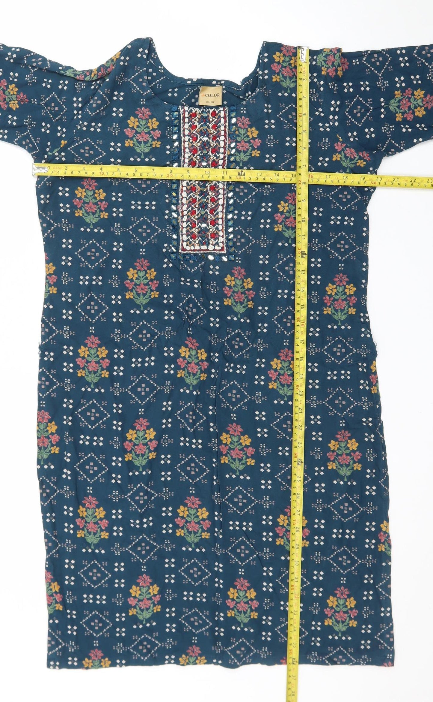 +Color Women Blue Floral Embroidered Shift Dress XL