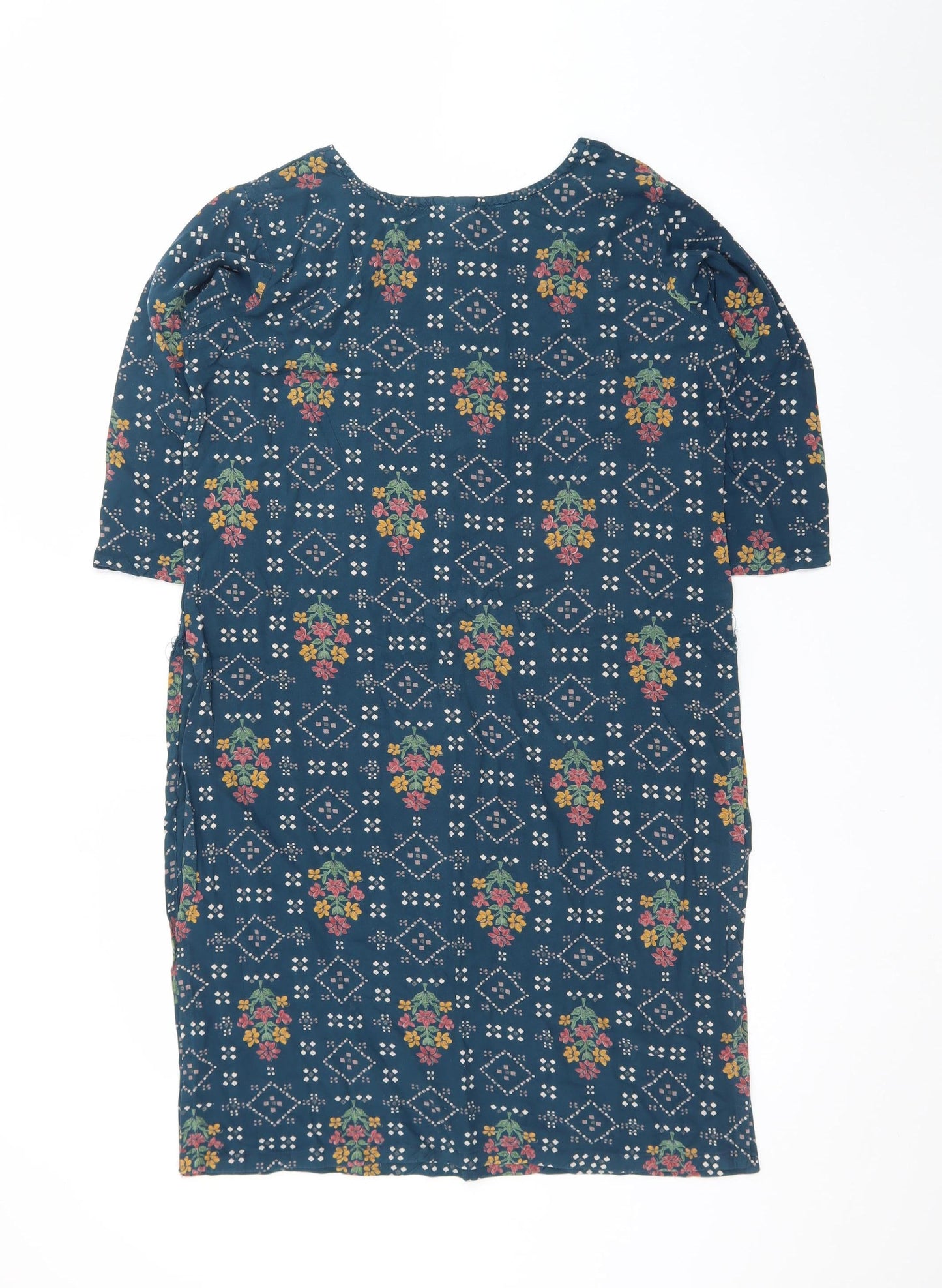 +Color Women Blue Floral Embroidered Shift Dress XL