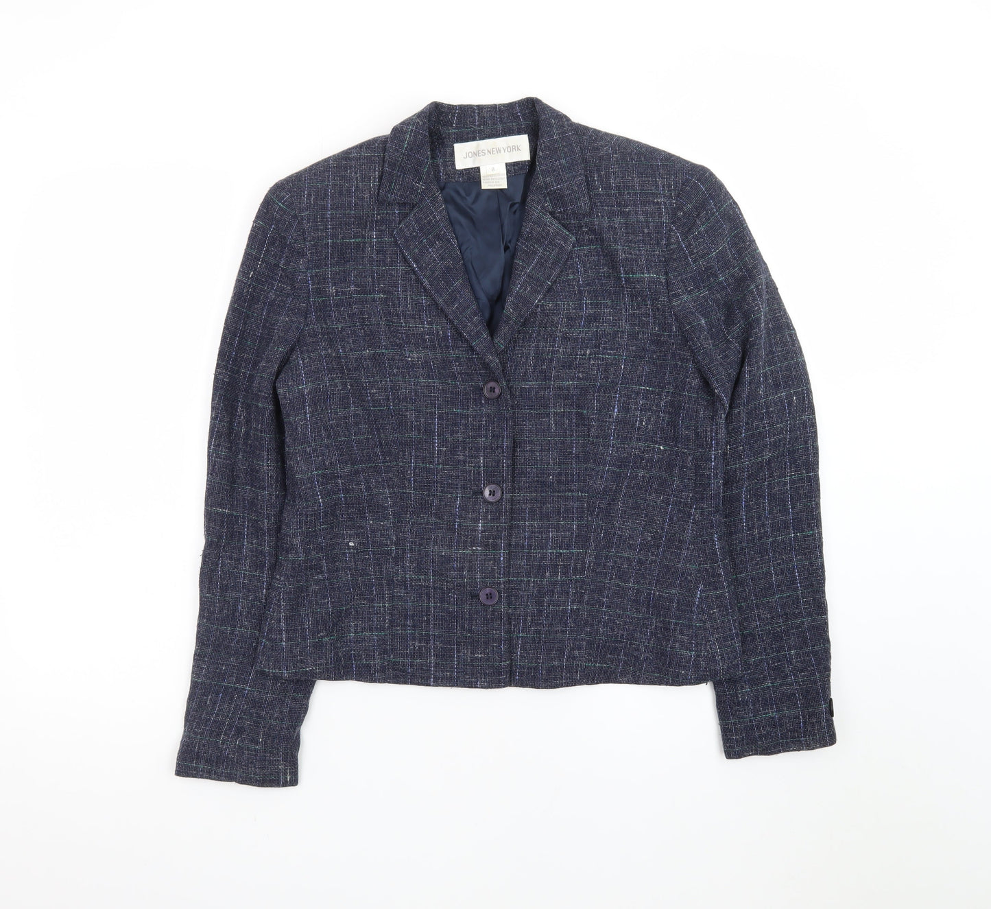 Jones New York Women's Navy Wool Blend Blazer Jacket Size 12 Classic Lined