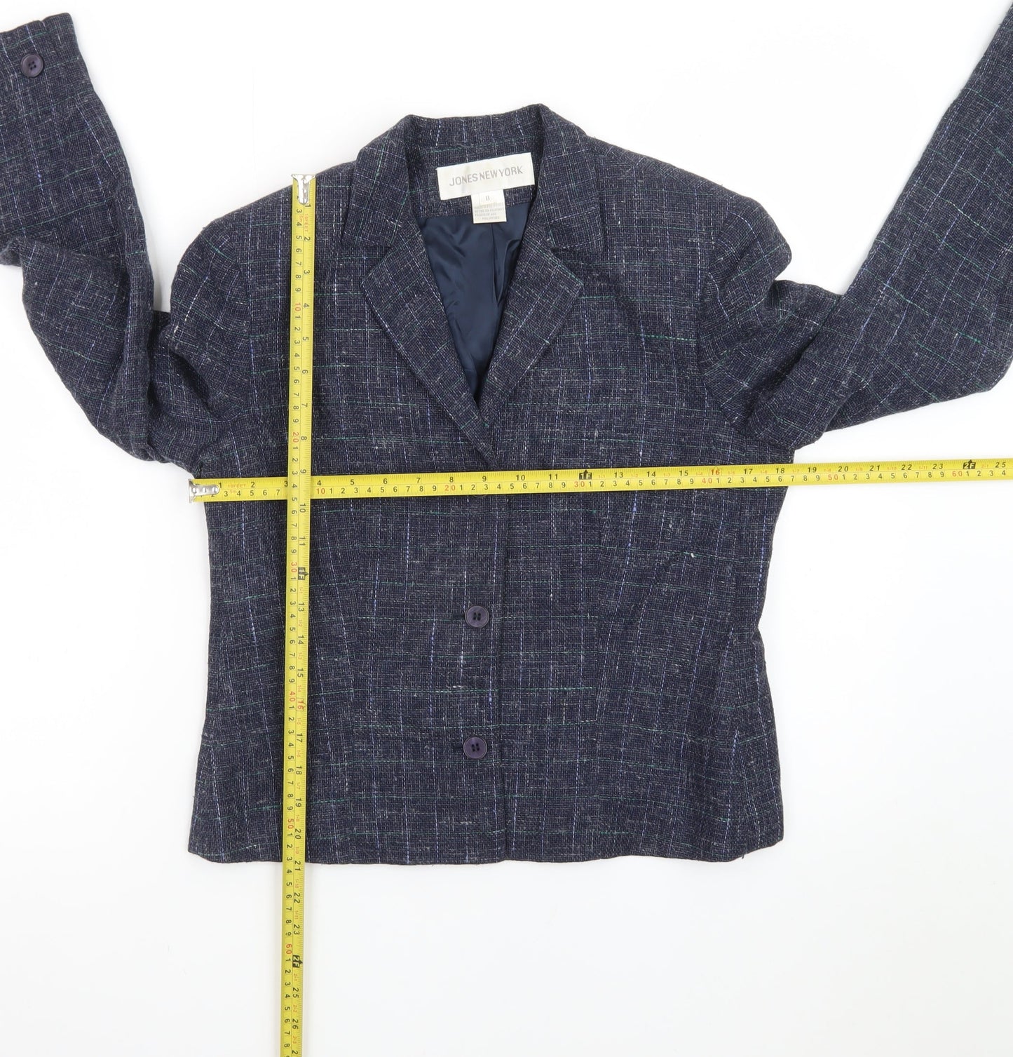 Jones New York Women's Navy Wool Blend Blazer Jacket Size 12 Classic Lined