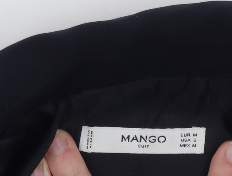 Mango Women Black Cropped Polyester Blazer Size 12 Classic Fit