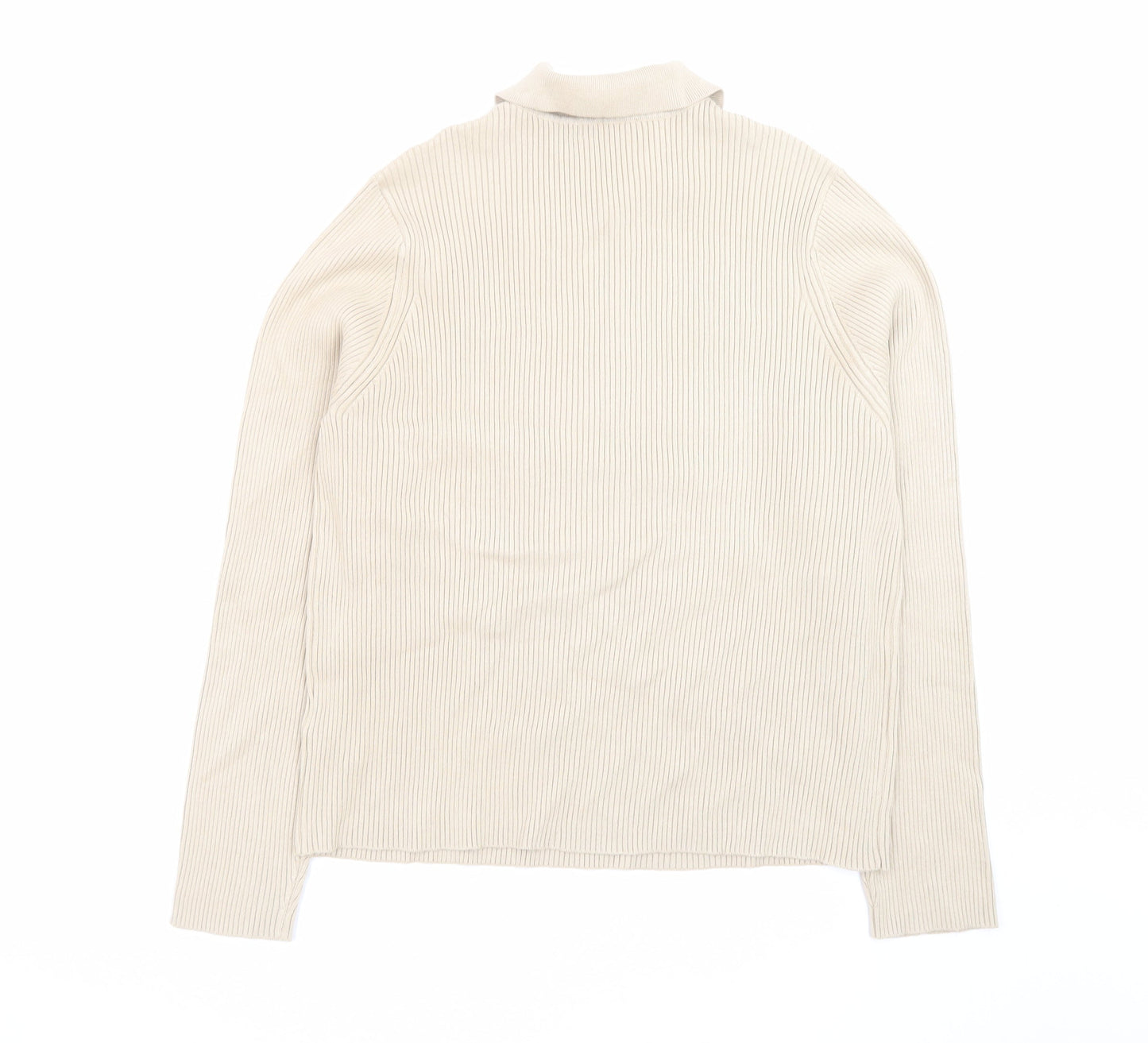 Marks and Spencer Men Beige XL Collared Knit Pullover Jumper
