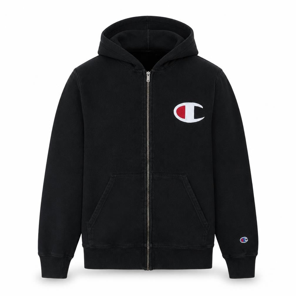 Champion Men's Black Full Zip Hoodie Size M Logo Fleece Sweatshirt