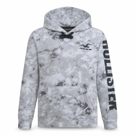 Hollister Men’s Grey Tie-Dye Pullover Hoodie Size S Fleece Logo