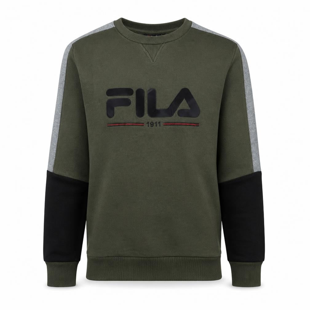 Fila Mens Green Logo Pullover Sweatshirt Size M Crew Neck Fleece