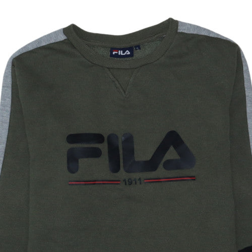 Fila Mens Green Logo Pullover Sweatshirt Size M Crew Neck Fleece