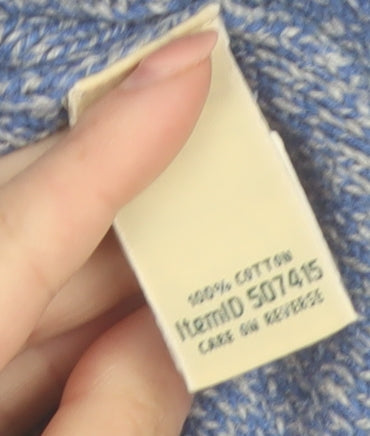 L.L.Bean Women's Blue Cotton V-Neck Cable-Knit Jumper Size M