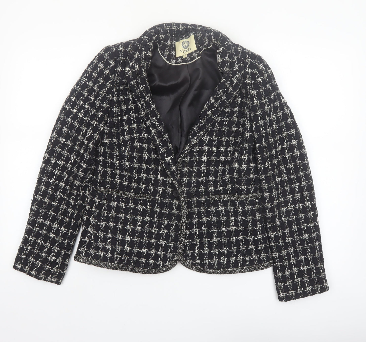 Viyella Women's Black Tweed Blazer Size 8 Classic Lined Jacket
