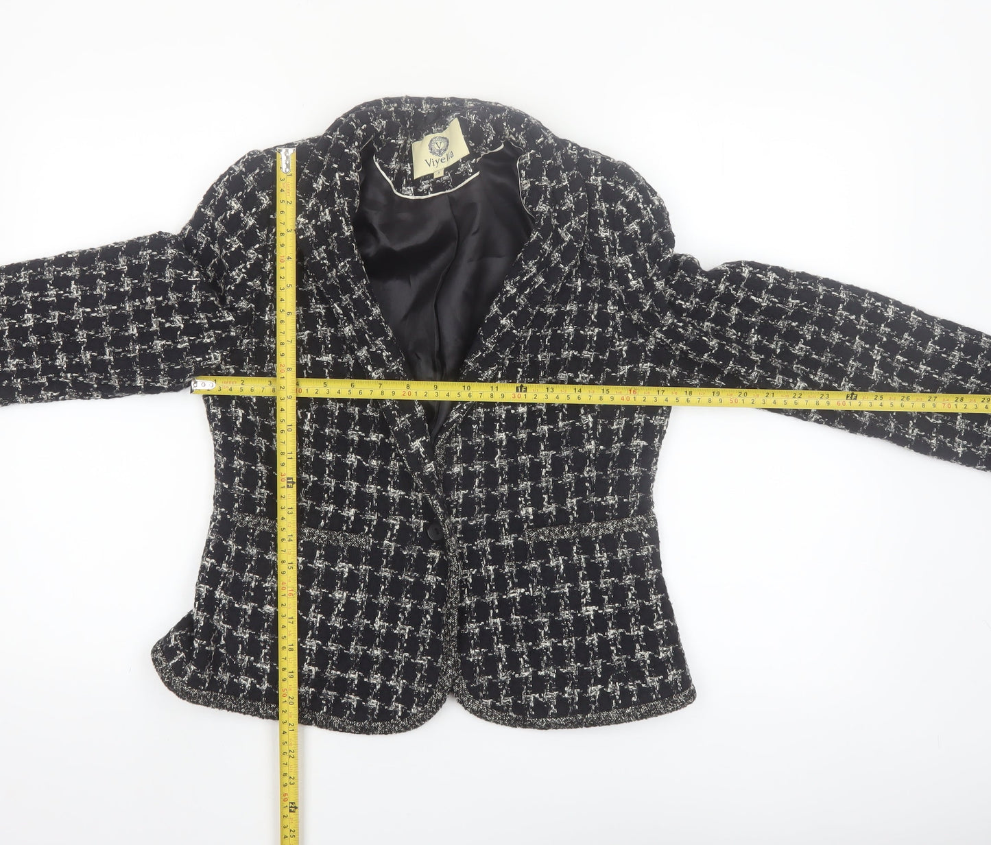 Viyella Women's Black Tweed Blazer Size 8 Classic Lined Jacket