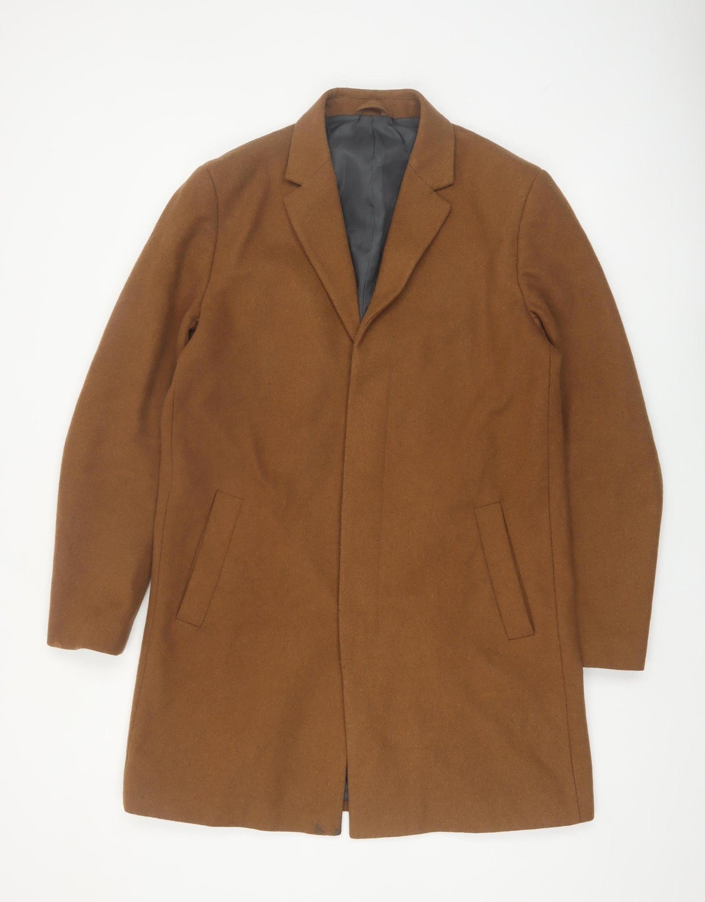 River Island Men's Brown Wool Blend Overcoat M Regular Fit