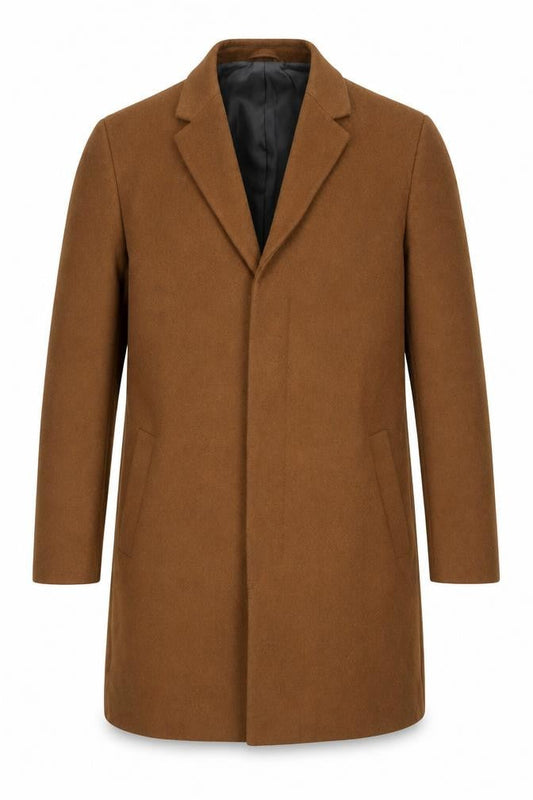 River Island Men's Brown Wool Blend Overcoat M Regular Fit