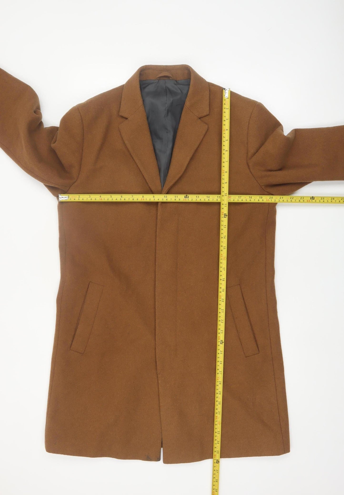 River Island Men's Brown Wool Blend Overcoat M Regular Fit