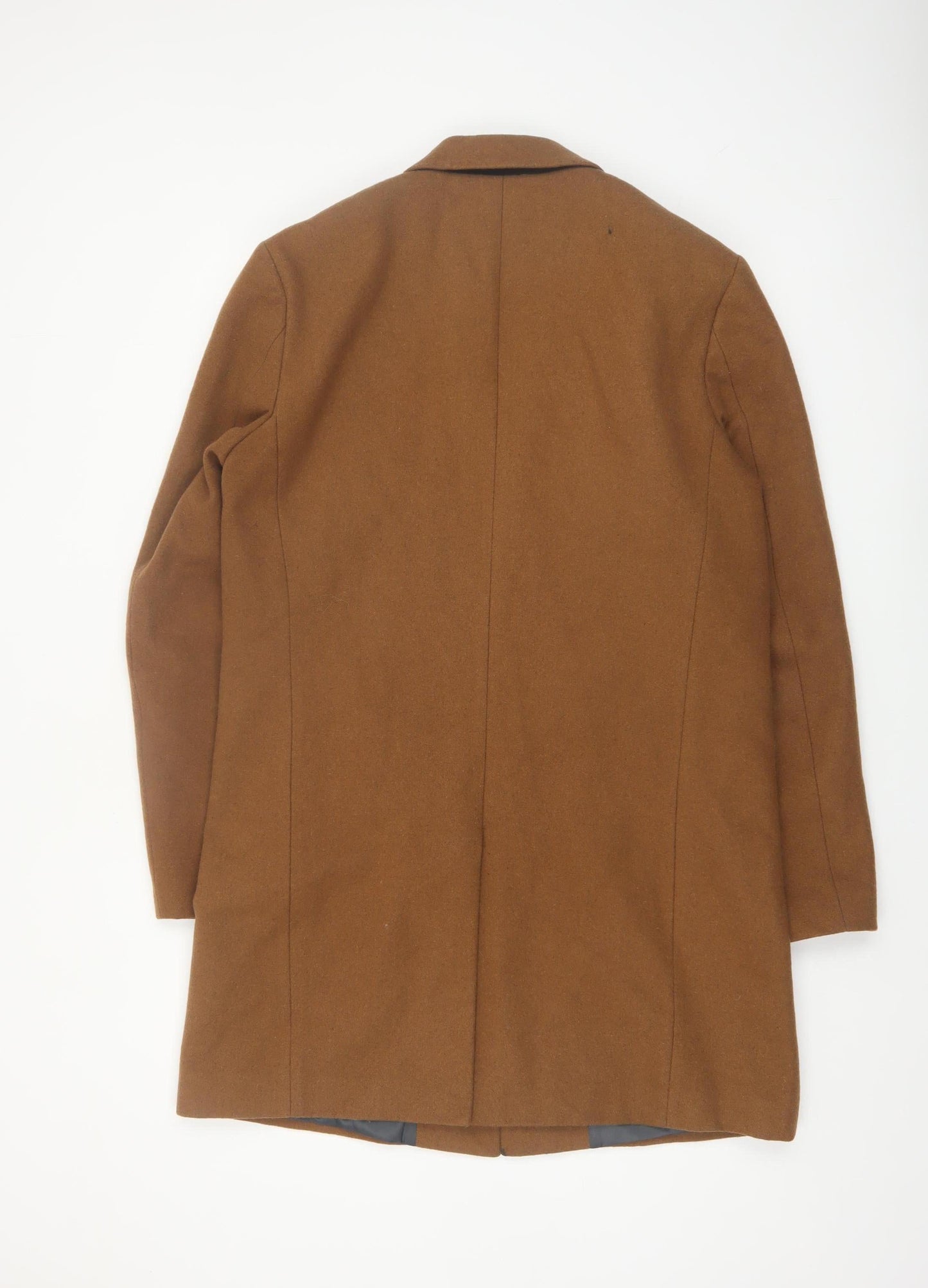 River Island Men's Brown Wool Blend Overcoat M Regular Fit
