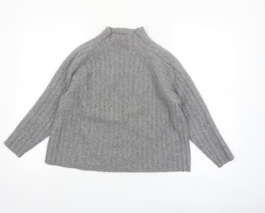Mango Women Grey Cashmere Mock Neck Ribbed Jumper XS