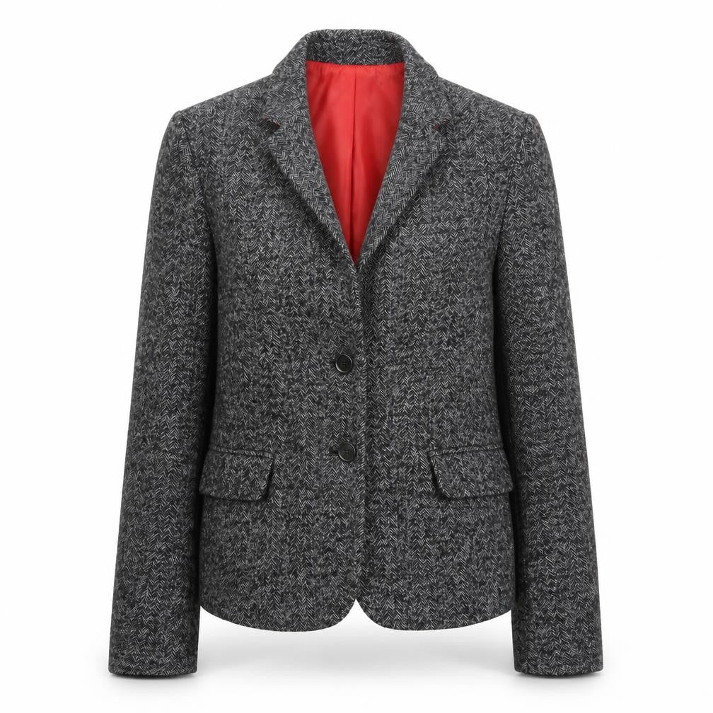 Gap Women's Grey Herringbone Wool Blend Modern Blazer UK 14