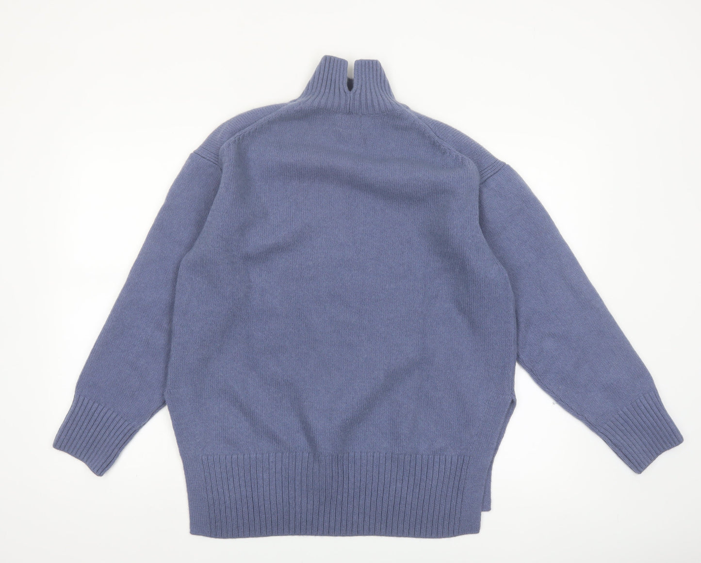 H&M Women Blue High Neck Wool Blend Jumper Size 8