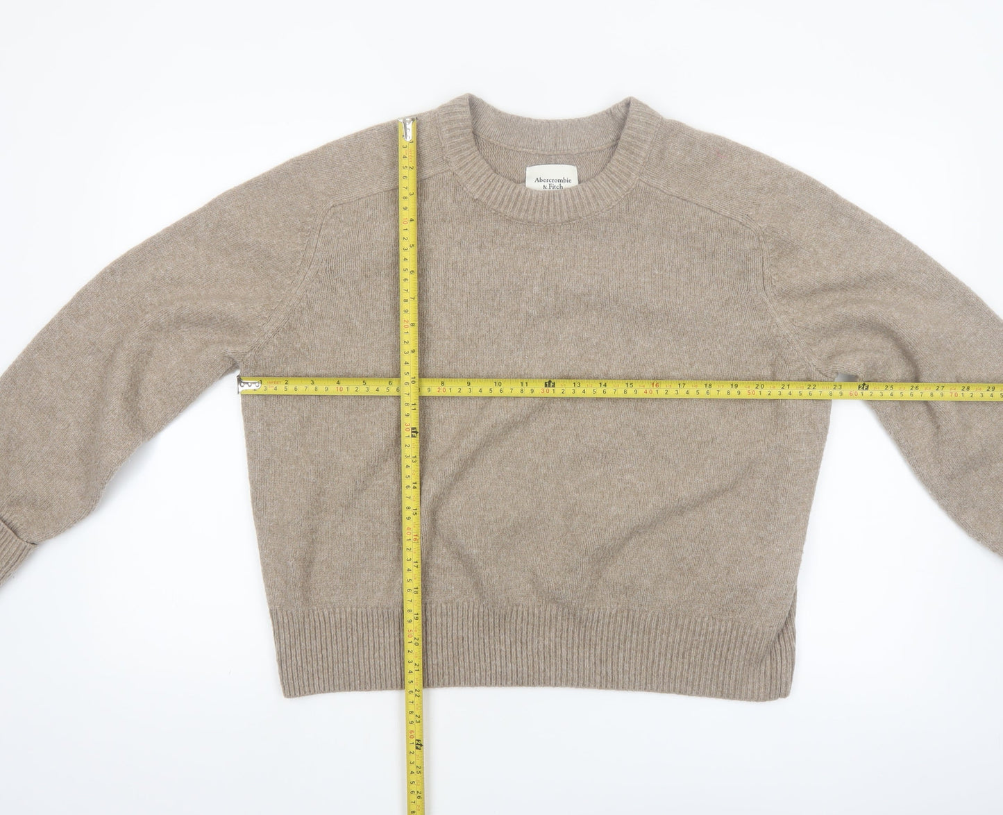 Abercrombie & Fitch Women Beige Wool Blend Crew Neck Jumper M