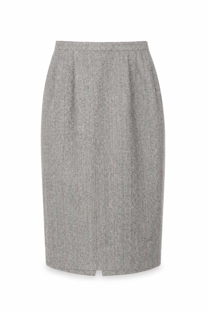 Adolfo International Women Grey Wool Tweed Pencil Skirt Size 10