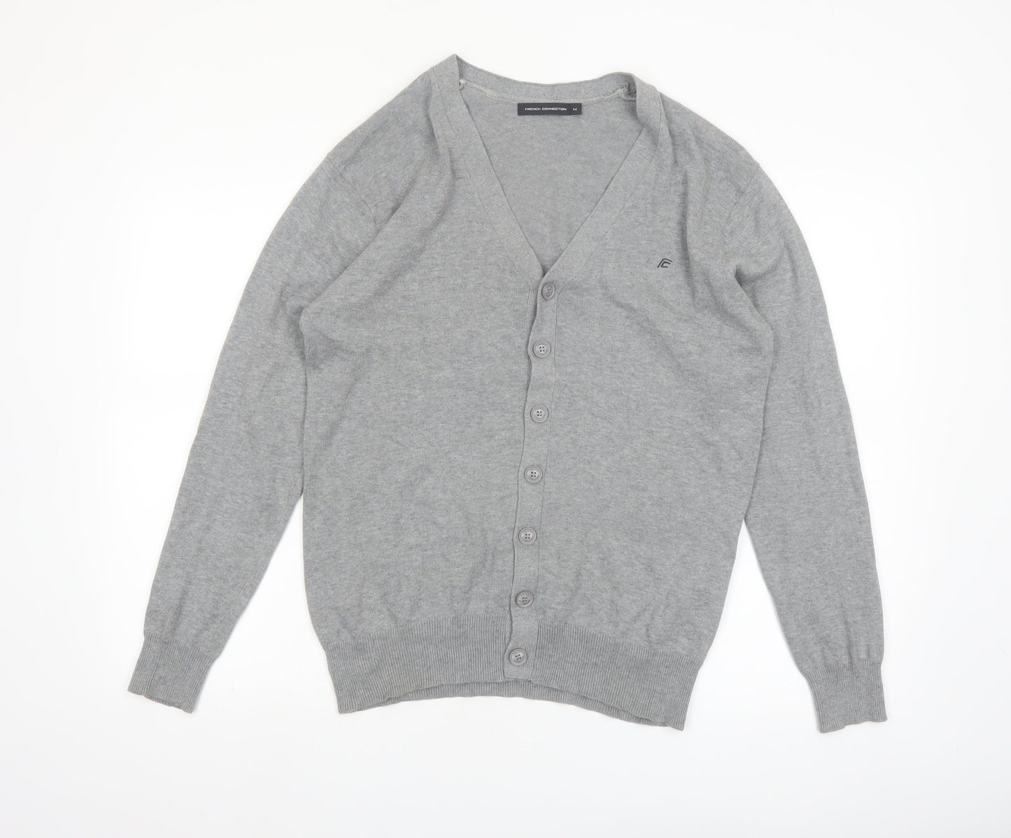 French Connection Men's Grey Cotton V-Neck Cardigan M
