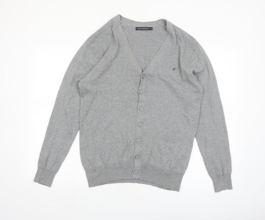 French Connection Men's Grey Cotton V-Neck Cardigan M
