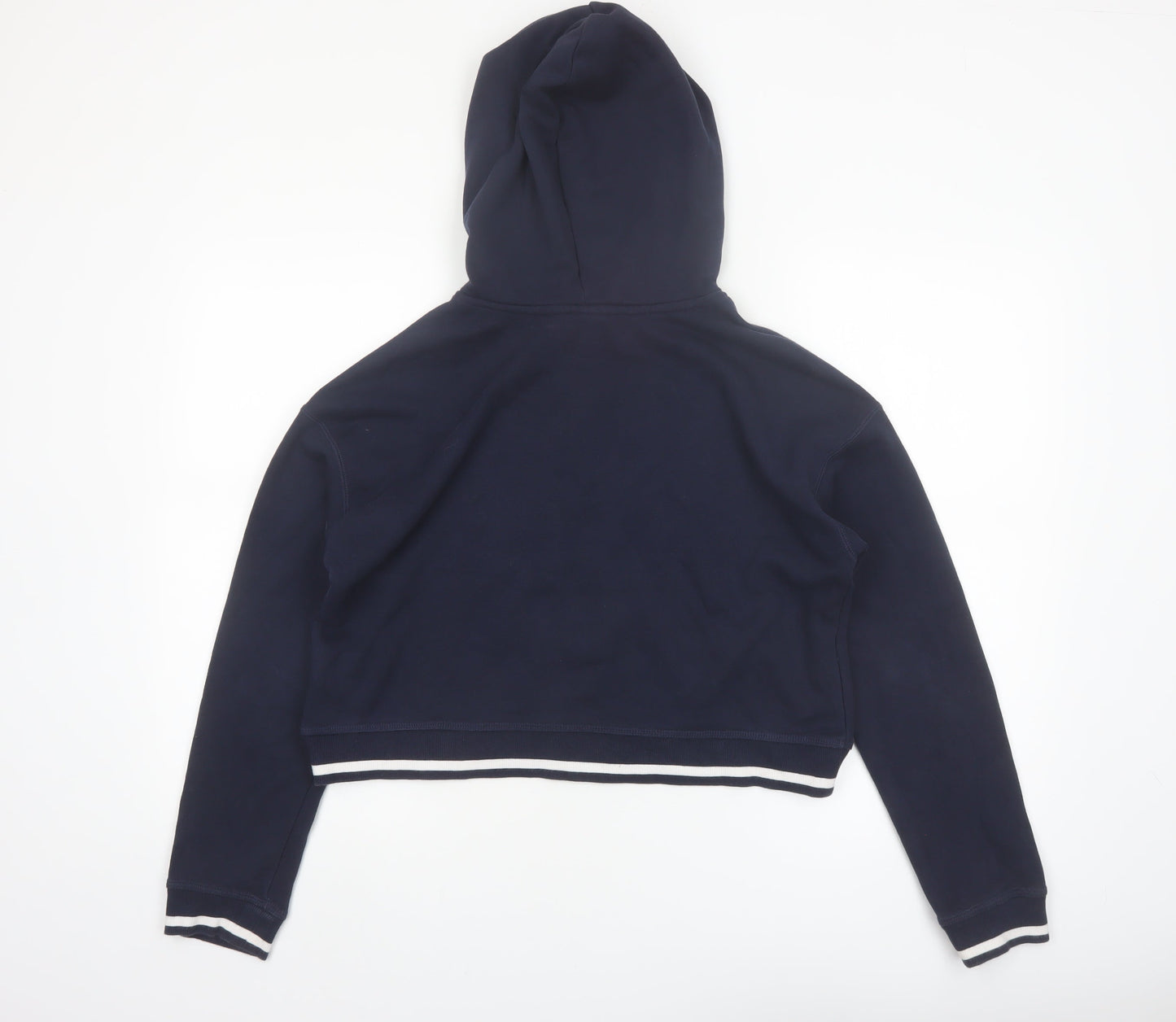 Adidas Women Navy Blue Cropped Pullover Hoodie UK 8 Logo Sportswear