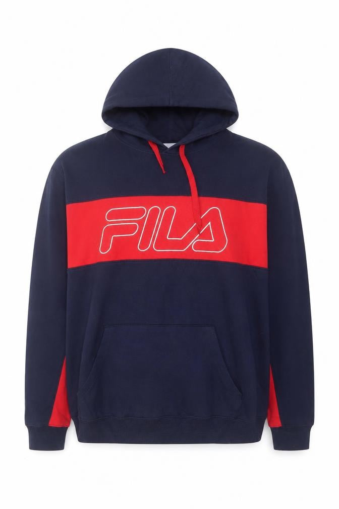 Fila Men's Blue Red Pullover Hoodie 2XL Logo Sports Sweatshirt