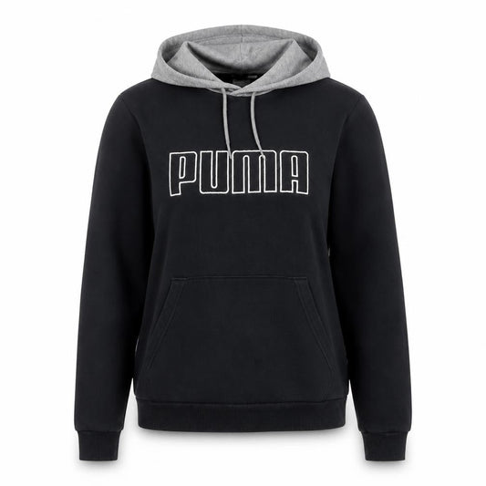 Front view of Puma women’s black & grey pullover hoodie small cotton blend casual