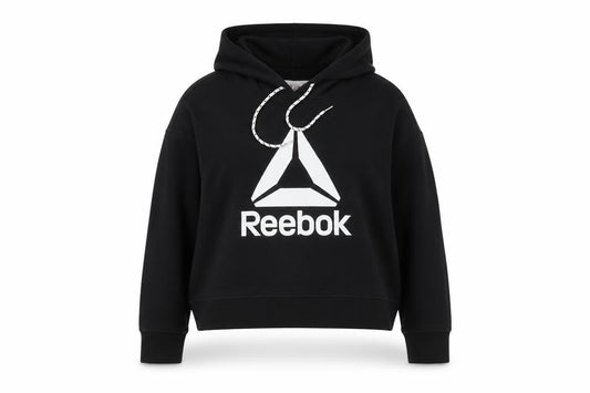 Reebok Womens Black Pullover Hoodie L Cotton Blend Logo Hooded Sweatshirt