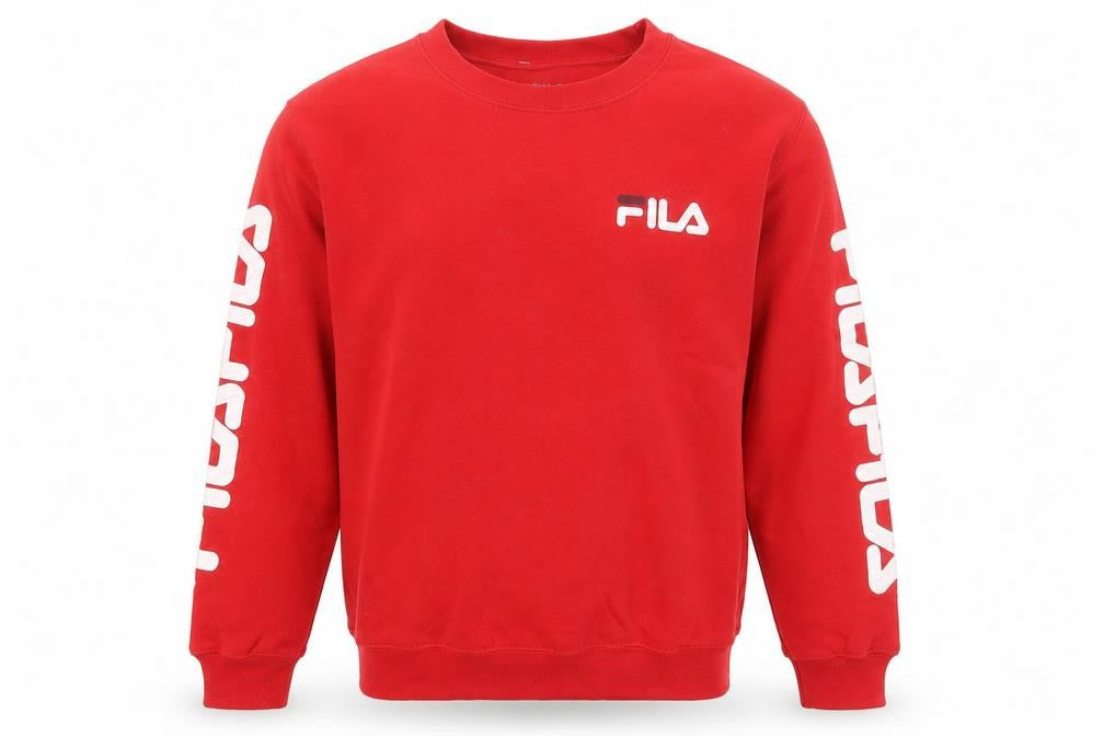 Fila Men's Red Crew Neck Logo Pullover Sweatshirt Size S