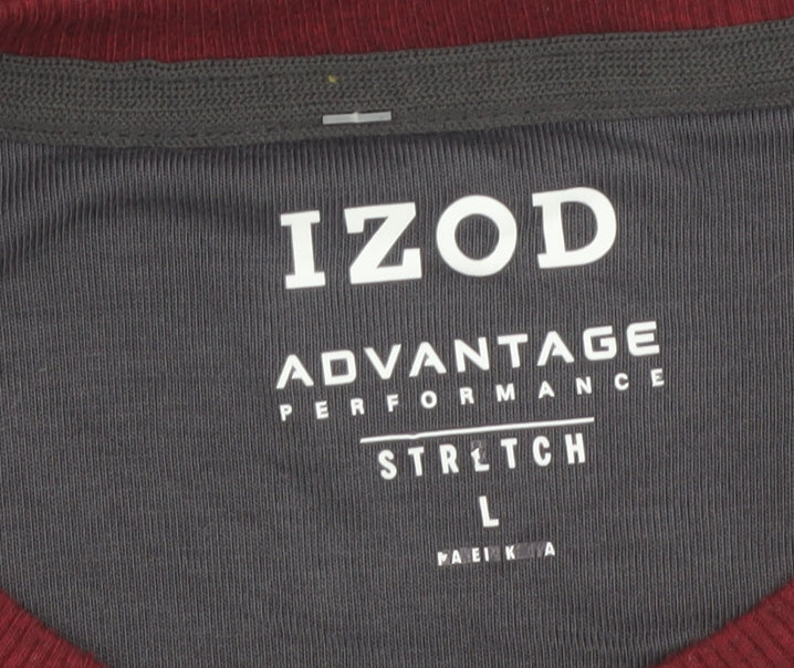 IZOD Mens Grey Burgundy Crew Neck Pullover Sweatshirt L Stretch